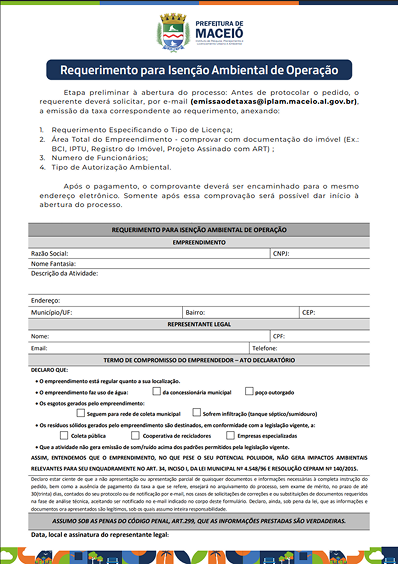 Preview - Requerimento para Isenção Ambiental de Operação